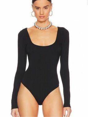 Good American Black Long Sleeve Scoop Neck Bodysuit NWT Small $85